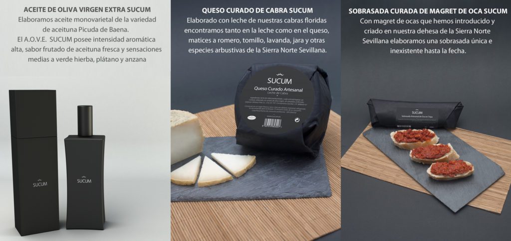 Selección de productos SUCUM de Dehesa Frías con aceite, queso, sobrasada y paté.