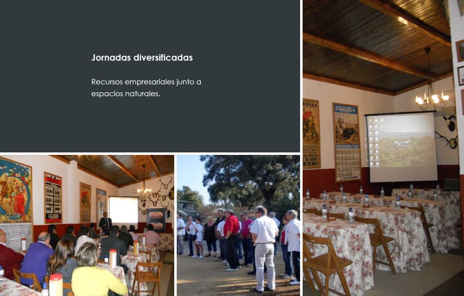 Jornadas empresariales en Dehesa Frías con sala de reuniones y visita exterior.
